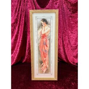Vintage Long Framed Wall Art Portrait of Amelia by Hamilton King Art Deco Decor